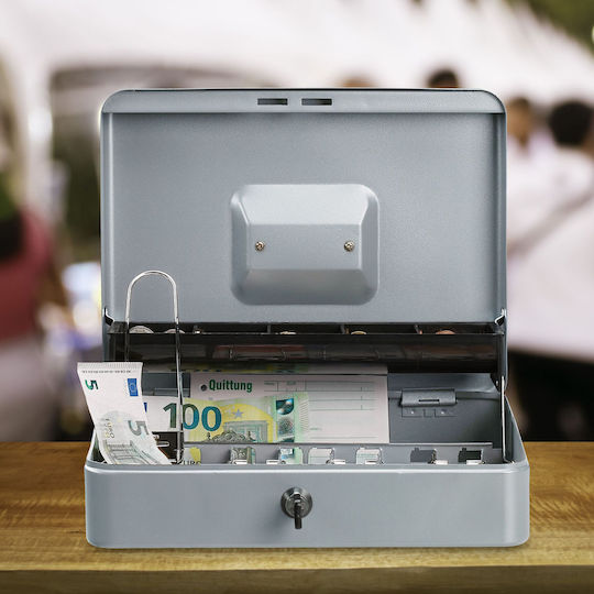 Relaxdays Cash Box Banknotes Coins Silver 8.5 X 30.5 X 24.5 Cm