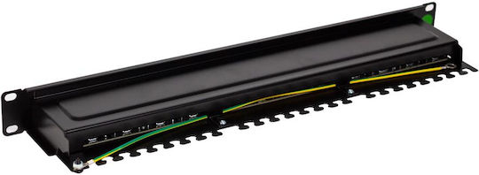 Patch Panel για Rack 1U 19" 24 Θυρών cat6a με Οδηγο Καλωδιων Μαύρο