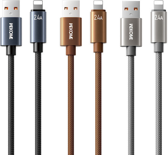 WK Wdc-63i Braided USB-A to Lightning Cable 12W Καφέ 1.2m