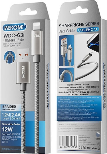 WK Wdc-63i Geflochten USB-A zu Lightning Kabel 12W Gray 1.2m
