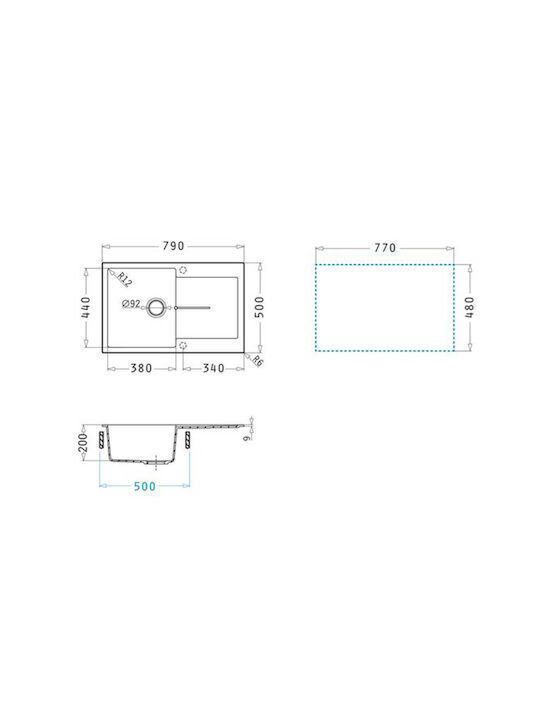 Pyramis 1b 1d Plus Ένθετος Νεροχύτης από Συνθετικό Γρανίτη Μ86xΠ50cm Μπεζ