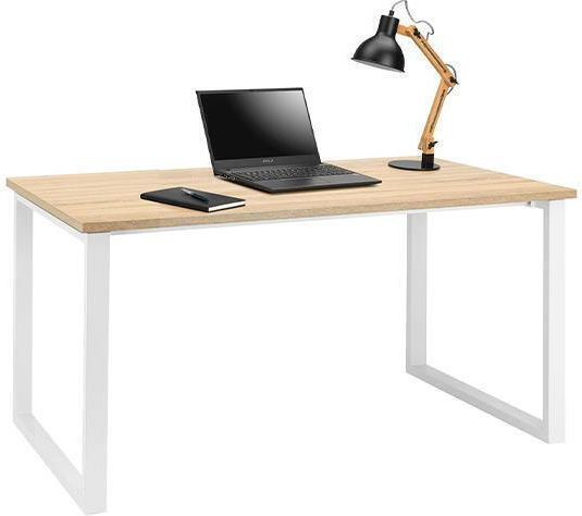 Schreibtisch Aus Holz Weiß / Natur mit Metallbeinen 140x60x75cm 33209-2