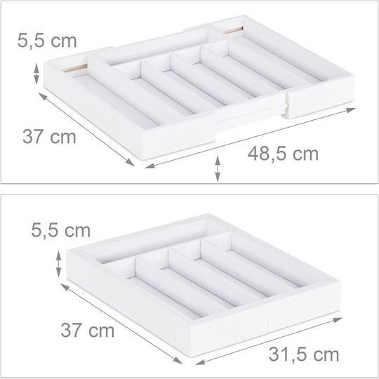 Relaxdays Drawer Cutlery Tray Opening Wooden 37x48.5x5.5cm White