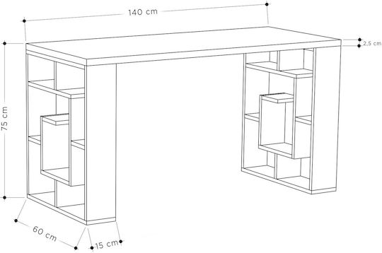 Γραφείο Maze Ξύλινο Λευκό / Δρυς 140x60x75εκ.