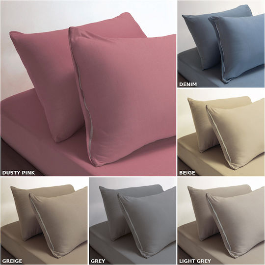 Melinen Sheet Set with 2 Pillowcases Super-Double with Elastic 160x200+35cm. Jersey Greige 3pcs