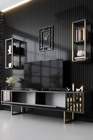 Wohnzimmer TV-Einheit Goldline Charcoal - Gold L180xB30xH48cm