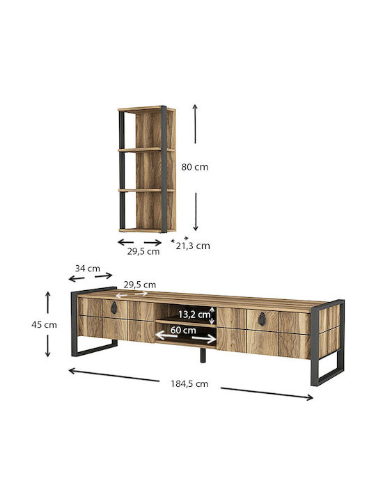Wohnzimmer TV-Einheit Ursula Walnut / Black L184.5xB34xH45cm