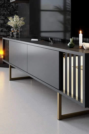 Wohnzimmer TV-Einheit Goldline Charcoal - Gold L180xB30xH48cm