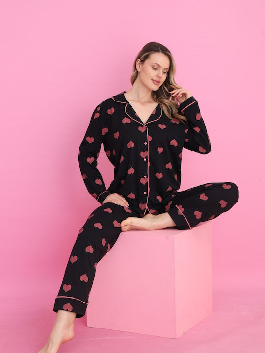 Siyah Inci Set Pijamale pentru Femei Black Hearts