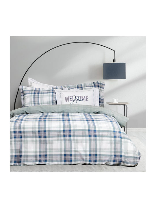 Nima Bettbezug-Set Baumwolle Einzelbett mit Kissenbezug 160x240 Welcome Blue, Grey