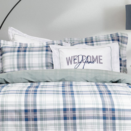 Nima Duvet Cover Set Cotton Single with Pillowcase 160x240 Welcome Blue, Grey