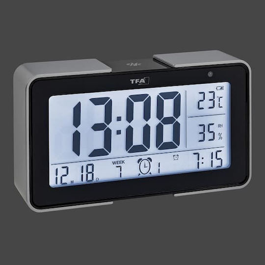 TFA Tabletop Digital Clock Plastic With Black Alarm Clock 60.2540.01