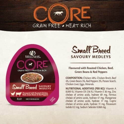 Wellness Core Savoury Medleys Υγρή Τροφή Σκύλων σε Ταψάκι με Βοδινό, Κοτόπουλο και Λαχανικά χωρίς Σιτηρά 85gr