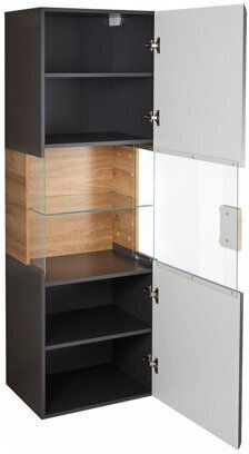 Torsone 109 Wand Wohnzimmer Vitrine aus Holz mit Glas & Beleuchtung Grandson Δρυς, Ανθρακί 53x40x159cm