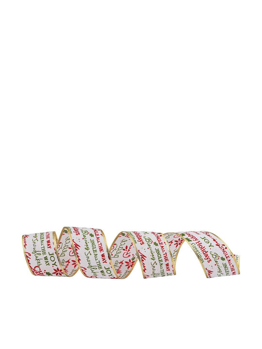 Lianos White with Inscriptions 10m Christmas Ribbon White 5pcs