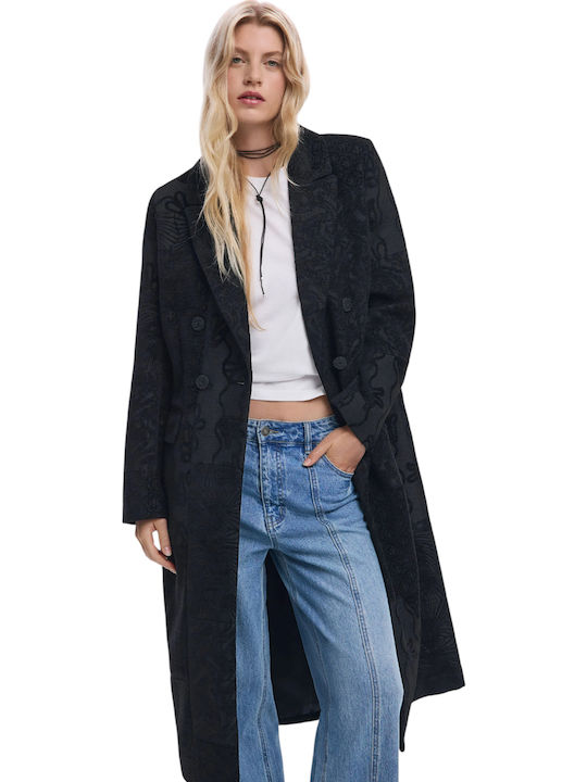 Women's Black Coat with Buttons