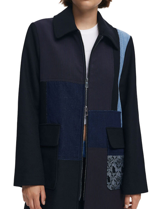 Women's Black Peacoat with Zipper