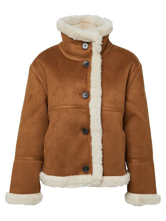 Mouton Women's Taba Coat Teddy with Fur Details