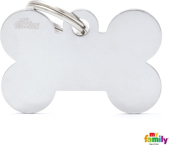 My Family Dog ID Tag Bone Silver Metal Small Medium Personalized