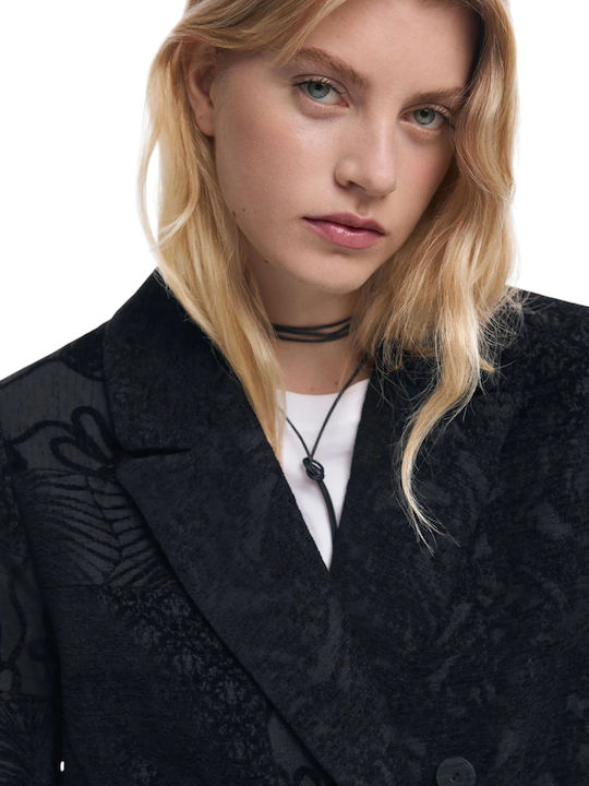 Women's Black Coat with Buttons