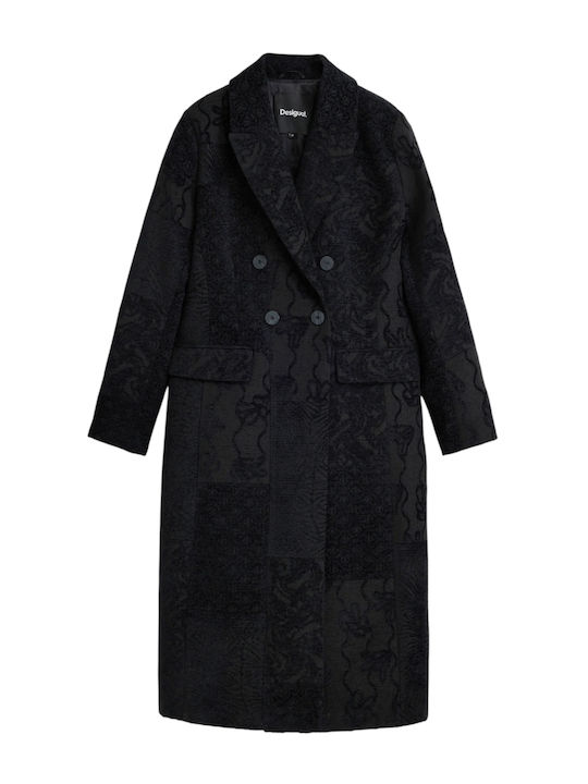 Women's Black Coat with Buttons