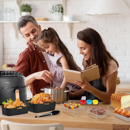 Set 23 Accesorii Philips Airfryer Dual Basket 3000/5000 Tavă Din Silicon Pentru Prăjitor Cu Aer Forme Pentru Prăjituri 2 Suporturi Formă Pentru Vafe Suport Pentru Pâine Clești
