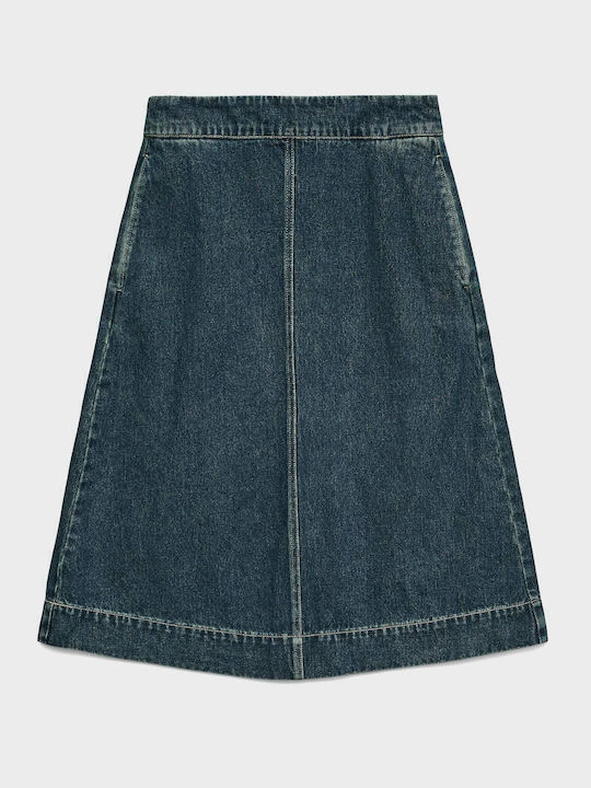 High-waisted Midi Skirt Dark Aged Denim