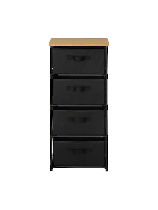 Mifune Wooden & Metallic Chest of Drawers with 4 Drawers Black/oak with Fabric Coating 40x30x89cm