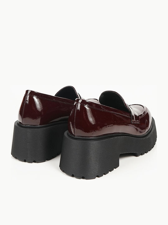 Patent Leather Women's Loafers in Burgundy Color