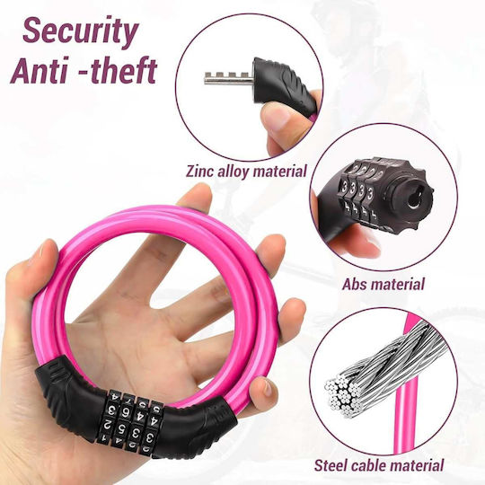 Bicycle Cable Lock Combination 10.5x700mm Pink
