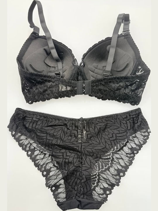 Lunna Dantelat Set de Lenjerie Sutien cu Slip Black