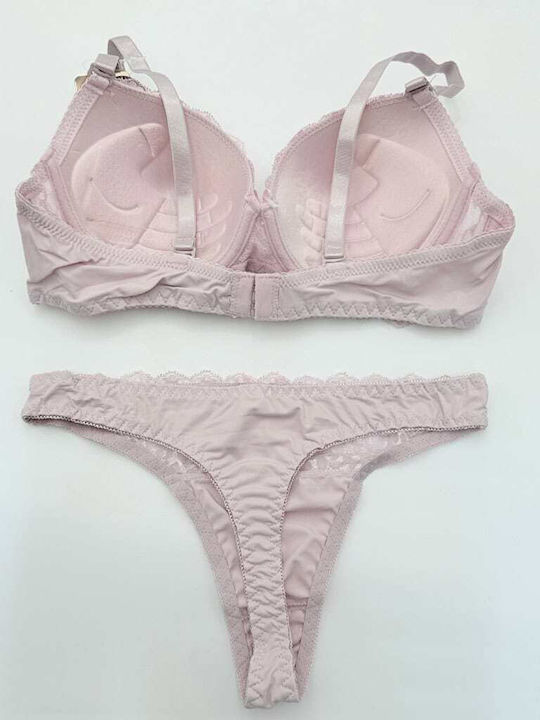 Lunna Dantelat Set de Lenjerie Sutien cu Șir de caractere Pink