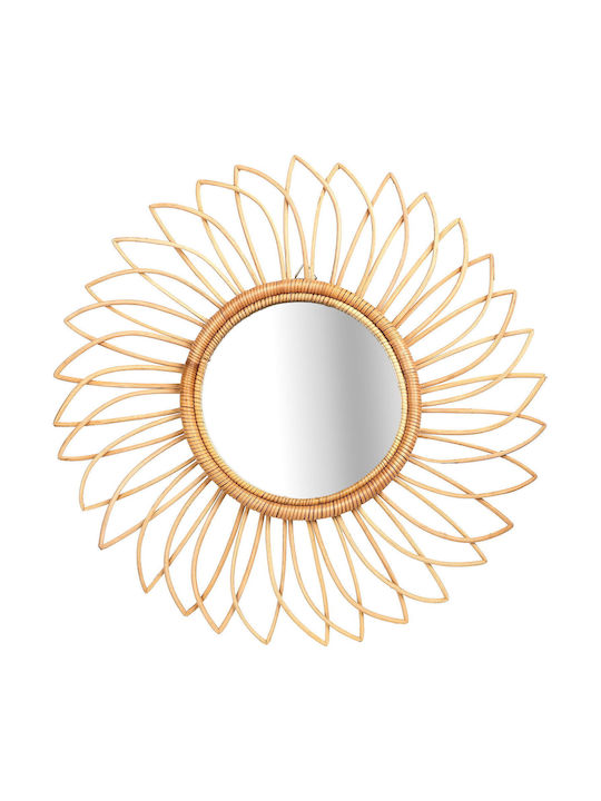 Polihome Sunflower Oglindă de Perete cu Bej Ramă din Rattan Diametru 60cm 1buc