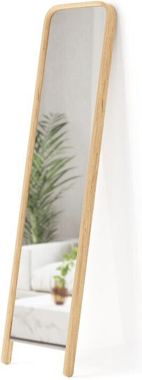 Umbra Bellwood Leaning Oglindă De Podea Arcuită Cu Cadru Din Lemn Bej 154x39cm