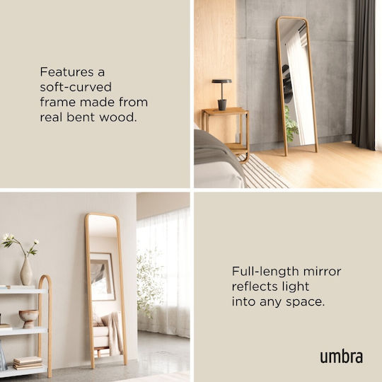 Umbra Bellwood Leaning Oglindă De Podea Arcuită Cu Cadru Din Lemn Bej 154x39cm