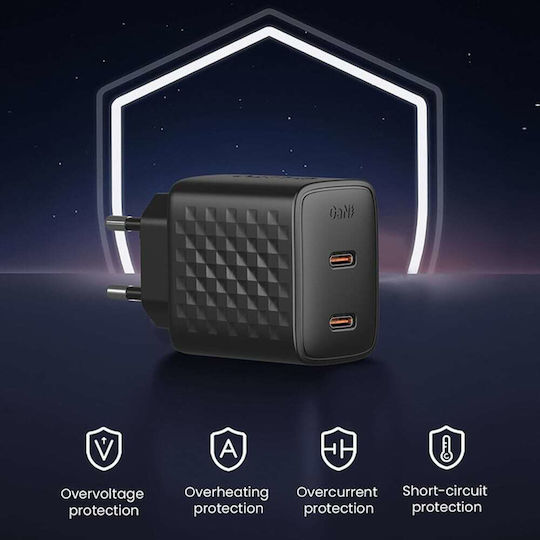 Lito Charger Without Cable GaN with 2 USB-C Ports 45W Power Delivery Blacks (LC22)