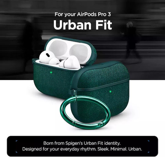 Spigen Urban Fit Case Silicone / Fabric / Plastic with Hook Midnight Green for Apple AirPods Pro 3