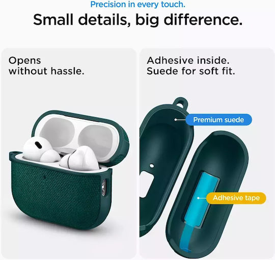 Spigen Urban Fit Case Silicone / Fabric / Plastic with Hook Midnight Green for Apple AirPods Pro 3