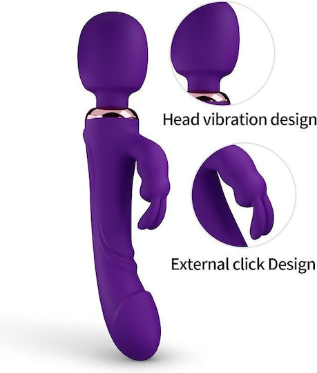 Smd Limitless Wand Vibrator 3-in1 Rabbit Ασύρματος Κλειτοριδικός Δονητής & Realistic Dildo Purple