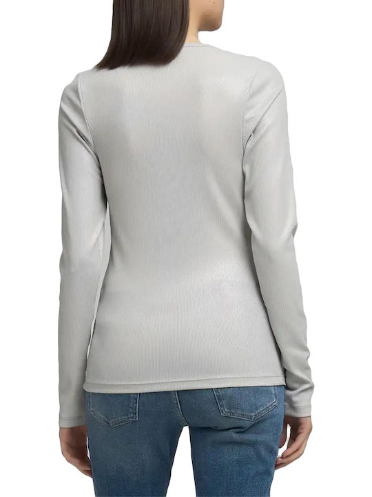 Damen Bluse Langärmelig Silver