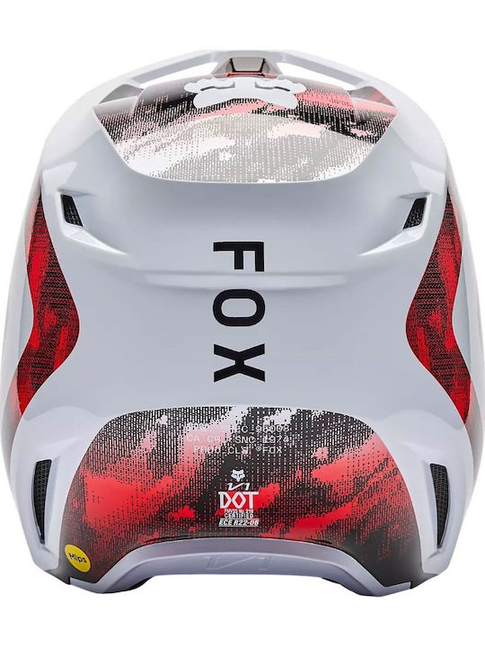 Fox V1 Kairos White/Fluorescent Red Motorradhelm Motocross DOT / ECE 22.06