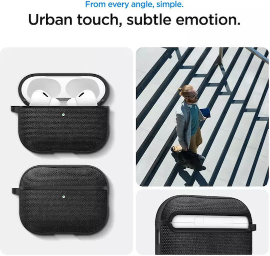 Spigen Urban Fit Case Silicone / Fabric / Plastic with Hook in Black color for Apple AirPods Pro 3