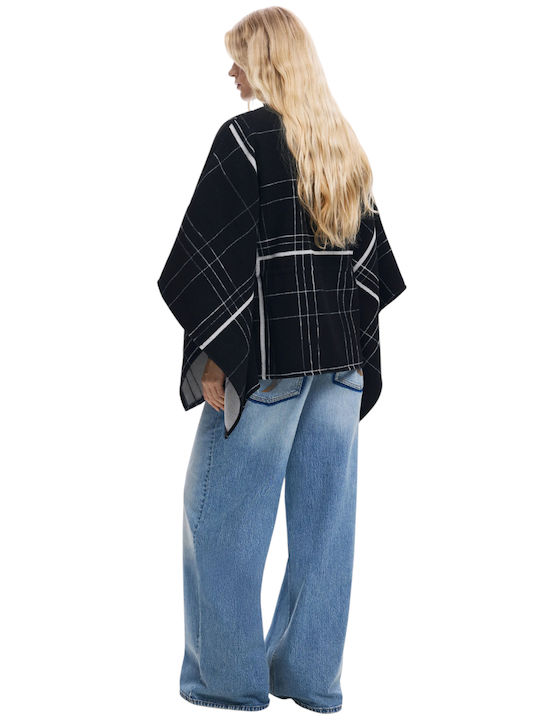 Women's Poncho with Zipper Black