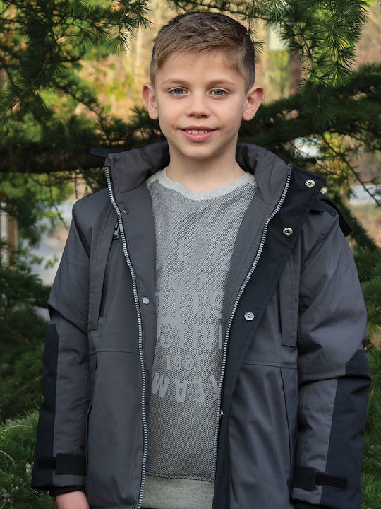 Kids Casual Long Jacket with Hood Anthracite