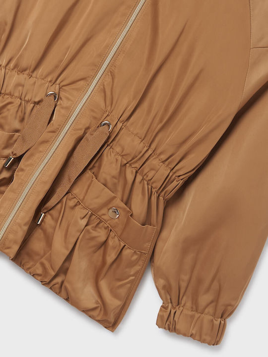 Kids' Casual Jacket Short Windproof with Hood Brown