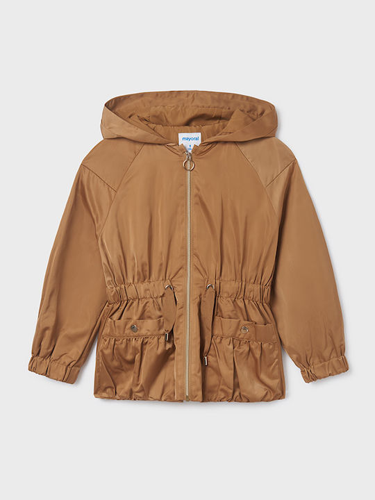 Kids' Casual Jacket Short Windproof with Hood Brown