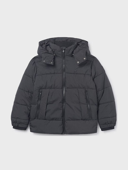 Kids Casual Long Jacket with Hood Black