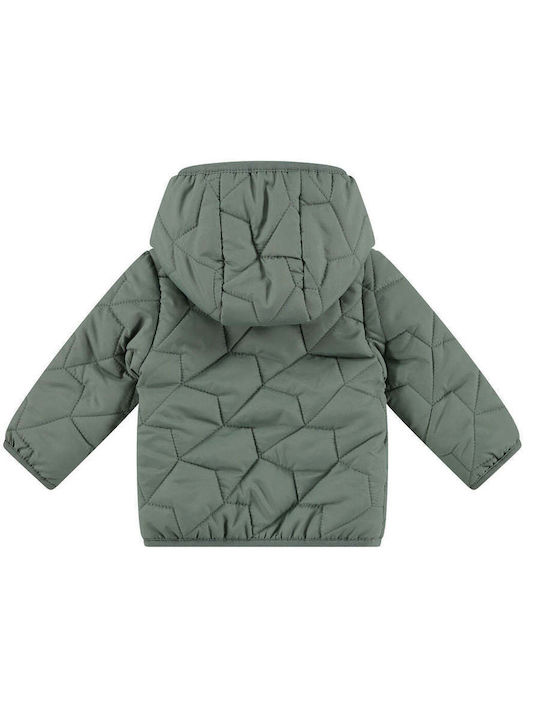 Kids Quilted Short Coat with Hood Khaki