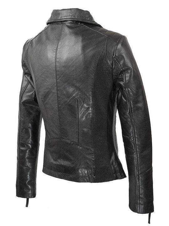 Δερμάτινο Γυναικείο Biker Jacket Μαύρο