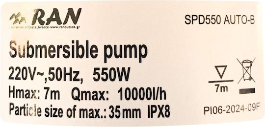 RAN SPD550 AUTO-B Monofazică Pompă Ape reziduale / canalizare 0.75hp 042P016